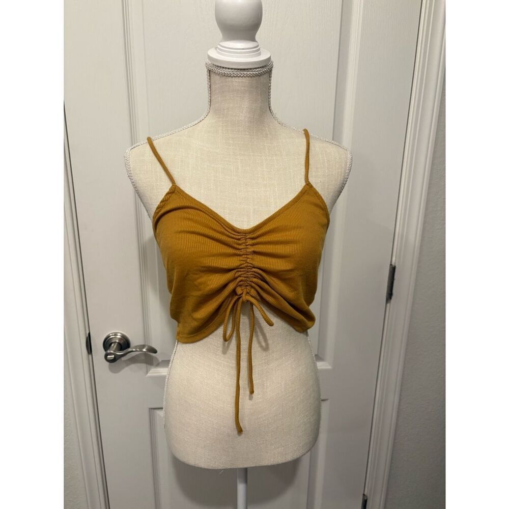 Double Zero Ruched Drawstring Cami in Mustard Yellow